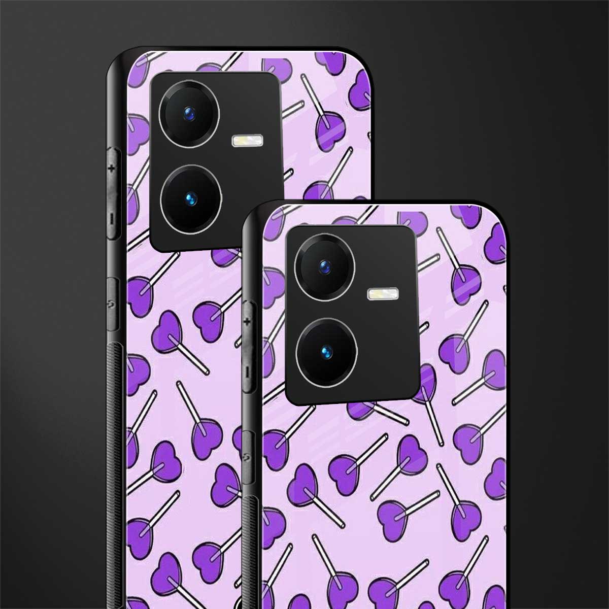 y2k hearts lollipop purple edition back phone cover | glass case for vivo y22