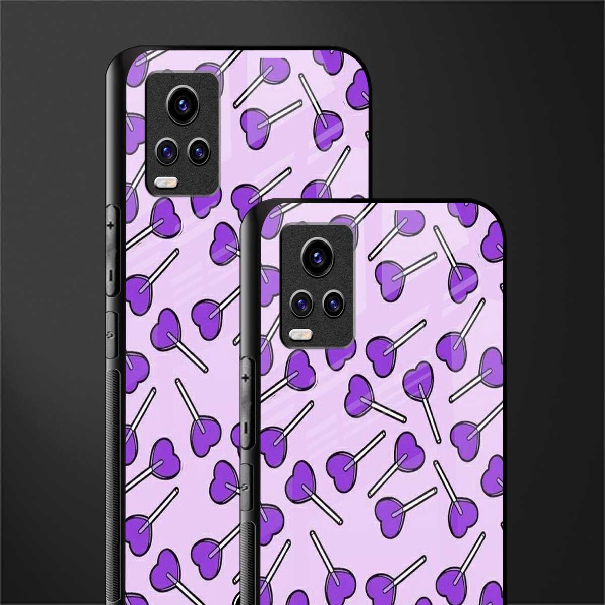 y2k hearts lollipop purple edition back phone cover | glass case for vivo v21e 4g
