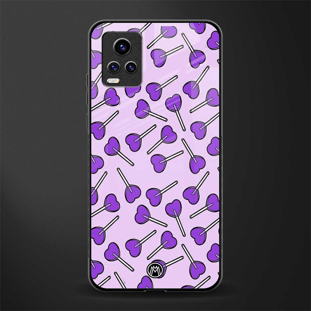 y2k hearts lollipop purple edition back phone cover | glass case for vivo v21e 4g