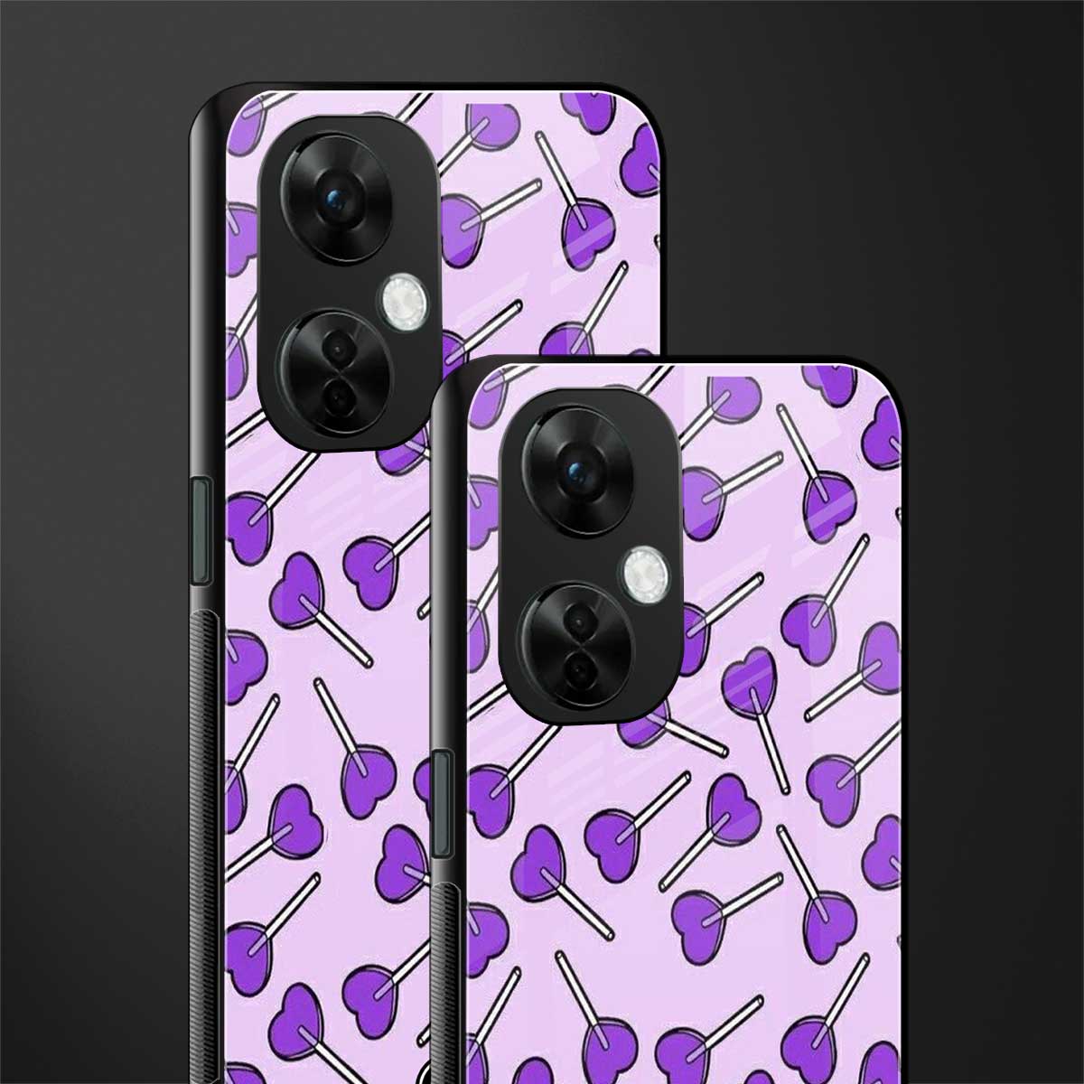 y2k hearts lollipop purple edition back phone cover | glass case for oneplus nord ce 3 lite