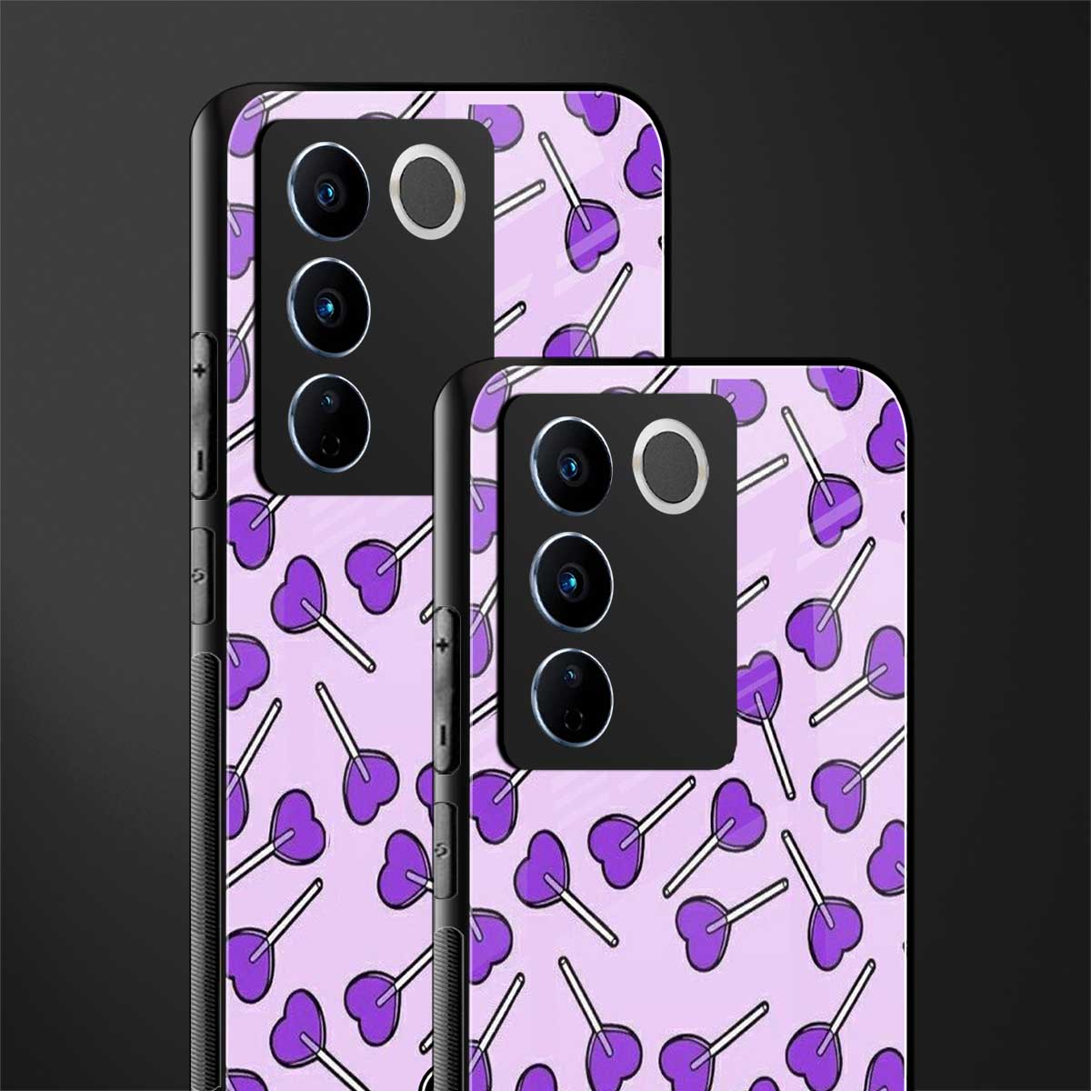 y2k hearts lollipop purple edition back phone cover | glass case for vivo v27 pro 5g