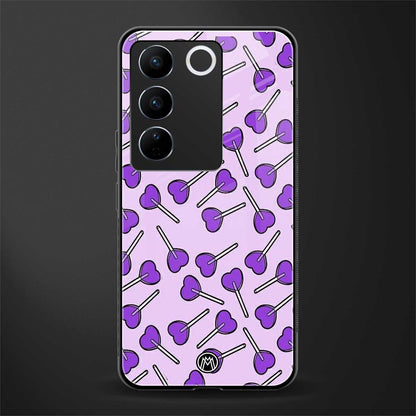 y2k hearts lollipop purple edition back phone cover | glass case for vivo v27 pro 5g