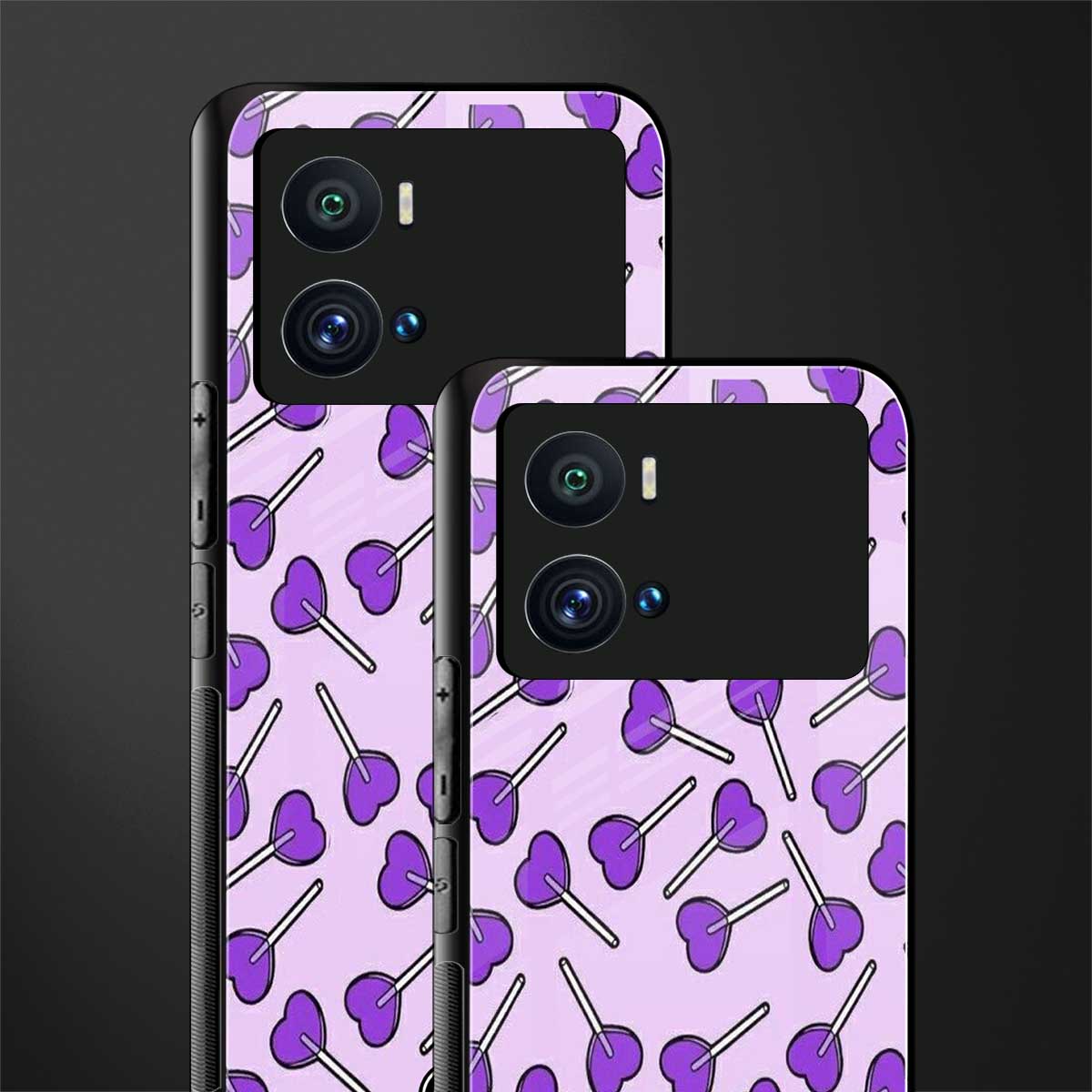 y2k hearts lollipop purple edition back phone cover | glass case for iQOO 9 Pro