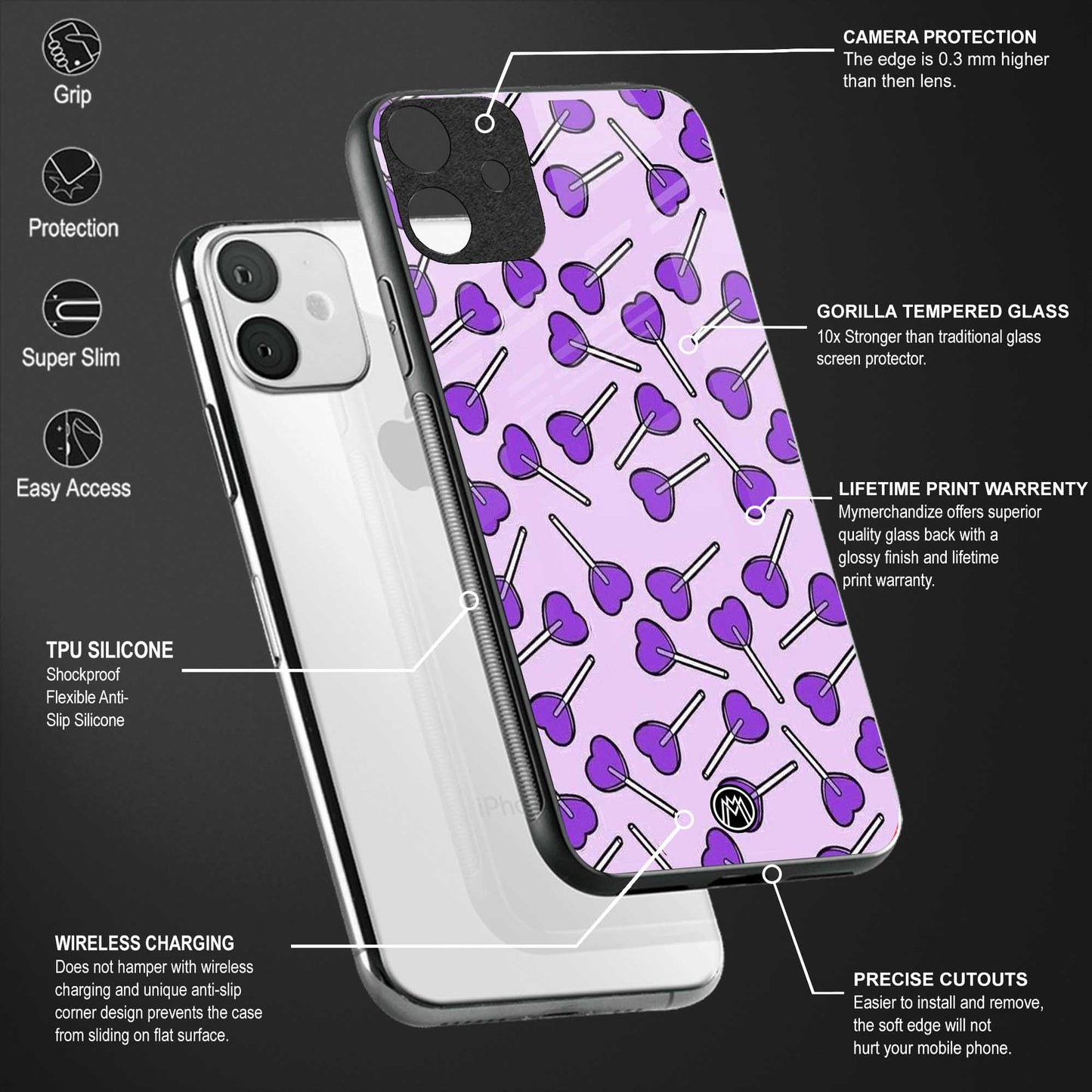 y2k hearts lollipop purple edition glass case for samsung a81 image-4