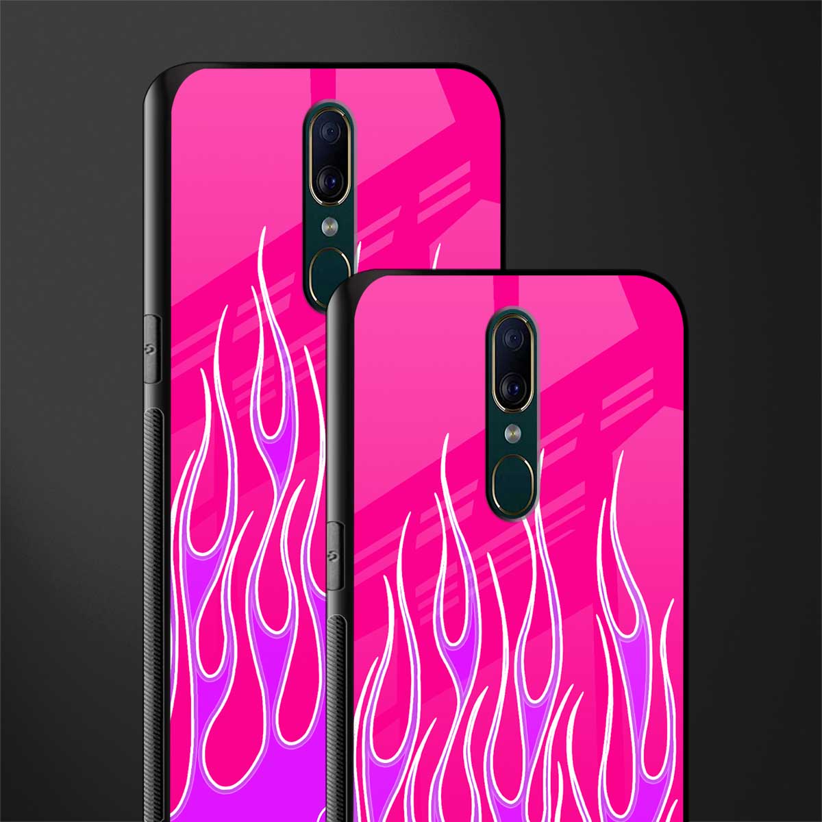 y2k hot pink flames glass case for oppo f11 image-2