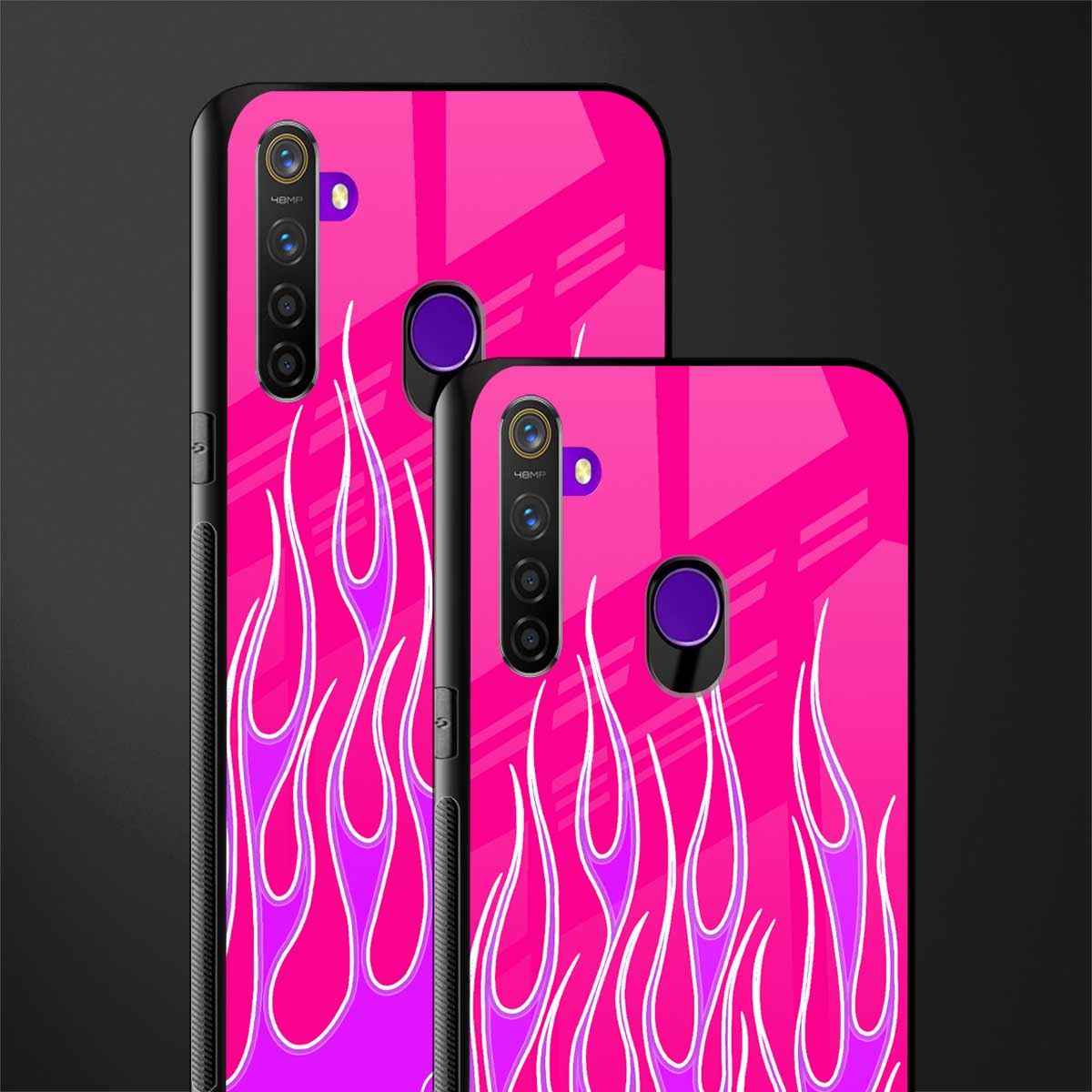 y2k hot pink flames glass case for realme 5i image-2
