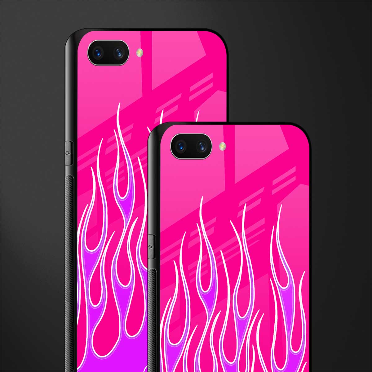 y2k hot pink flames glass case for oppo a3s image-2