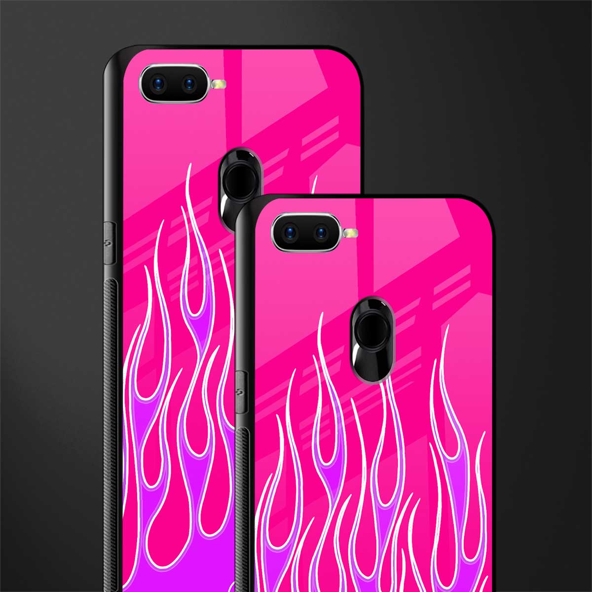 y2k hot pink flames glass case for oppo a7 image-2