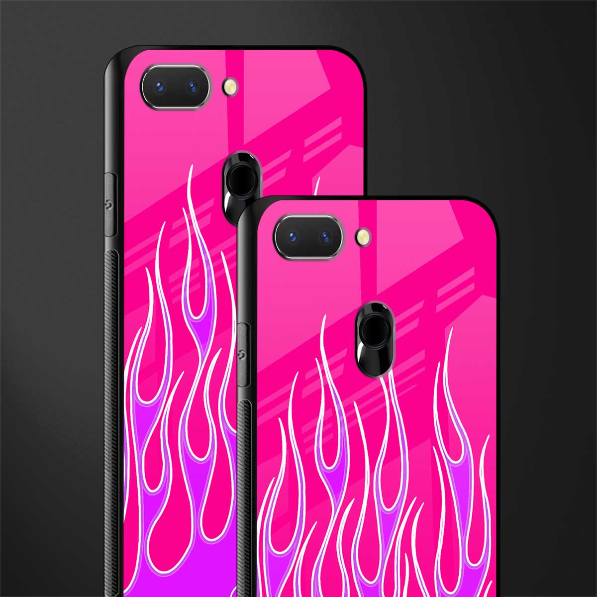 y2k hot pink flames glass case for oppo a5 image-2