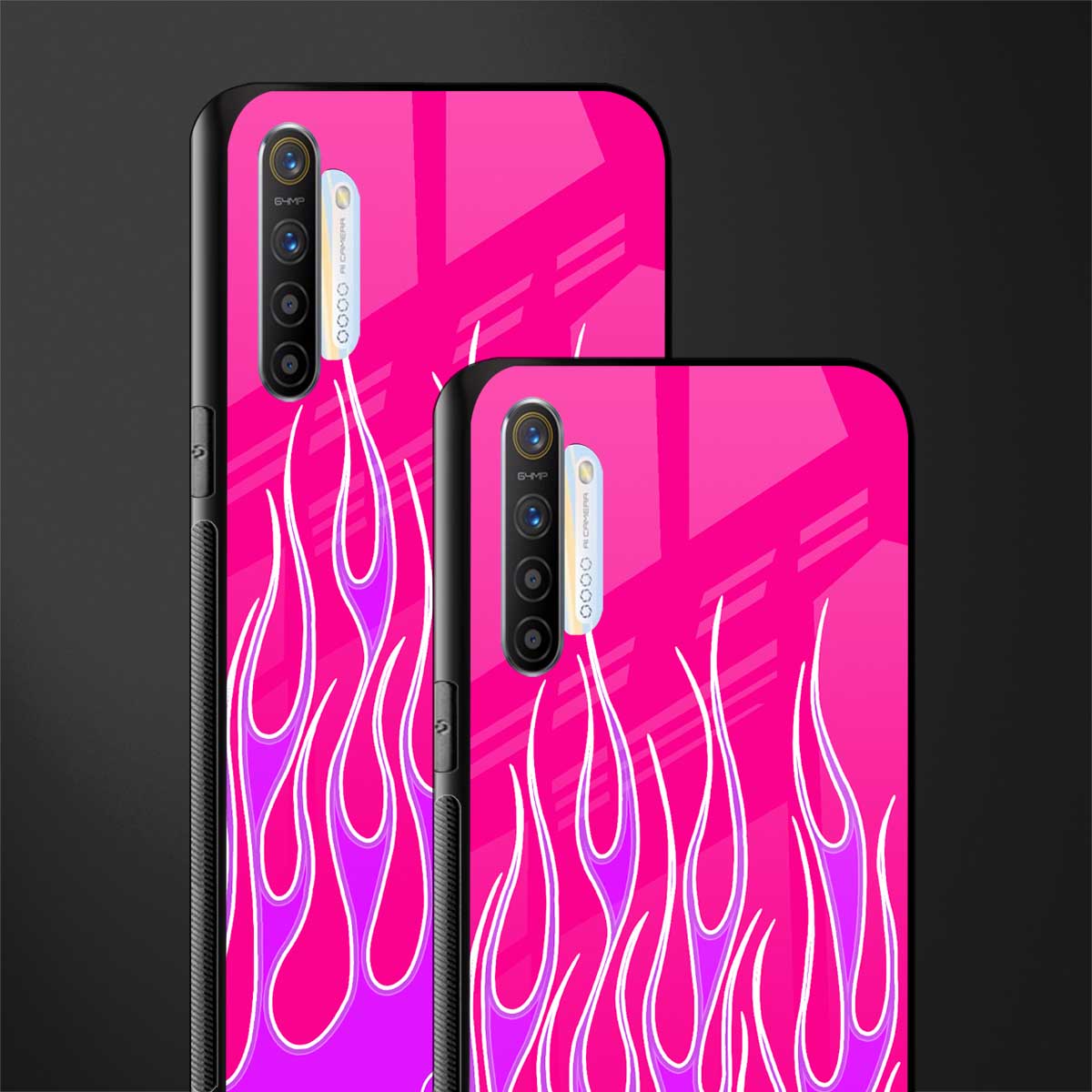 y2k hot pink flames glass case for realme xt image-2