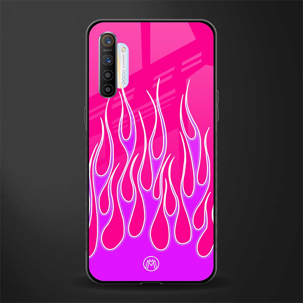 y2k hot pink flames glass case for realme xt image