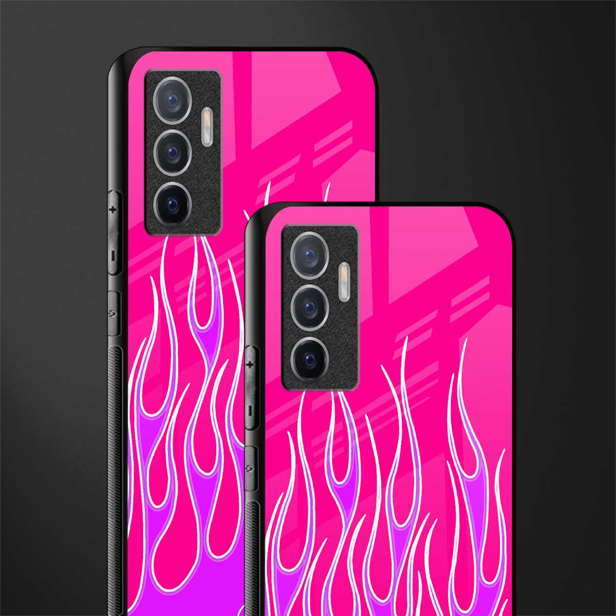 y2k hot pink flames glass case for vivo v23e image-2