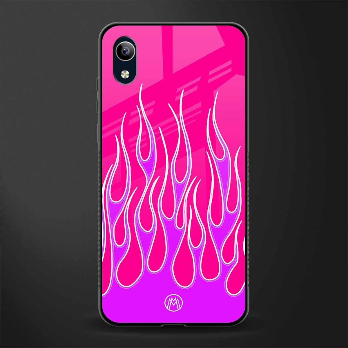 y2k hot pink flames glass case for vivo y1s without fingerprint image