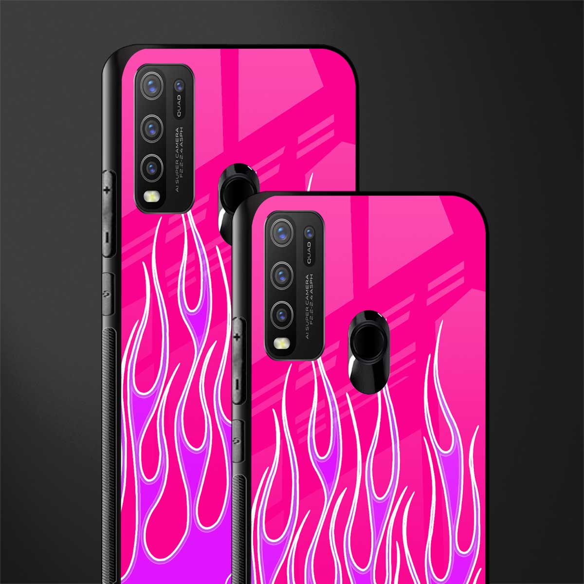 y2k hot pink flames glass case for vivo y50 image-2