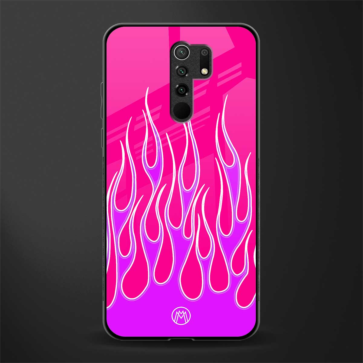 y2k hot pink flames glass case for redmi 9 prime image