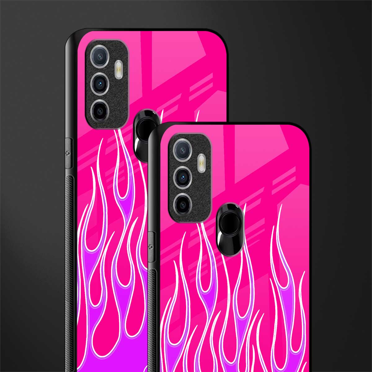 y2k hot pink flames glass case for oppo a53 image-2