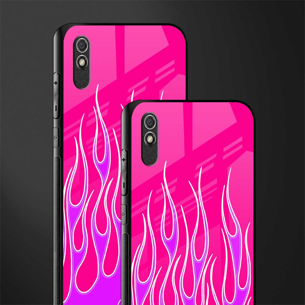 y2k hot pink flames glass case for redmi 9i image-2