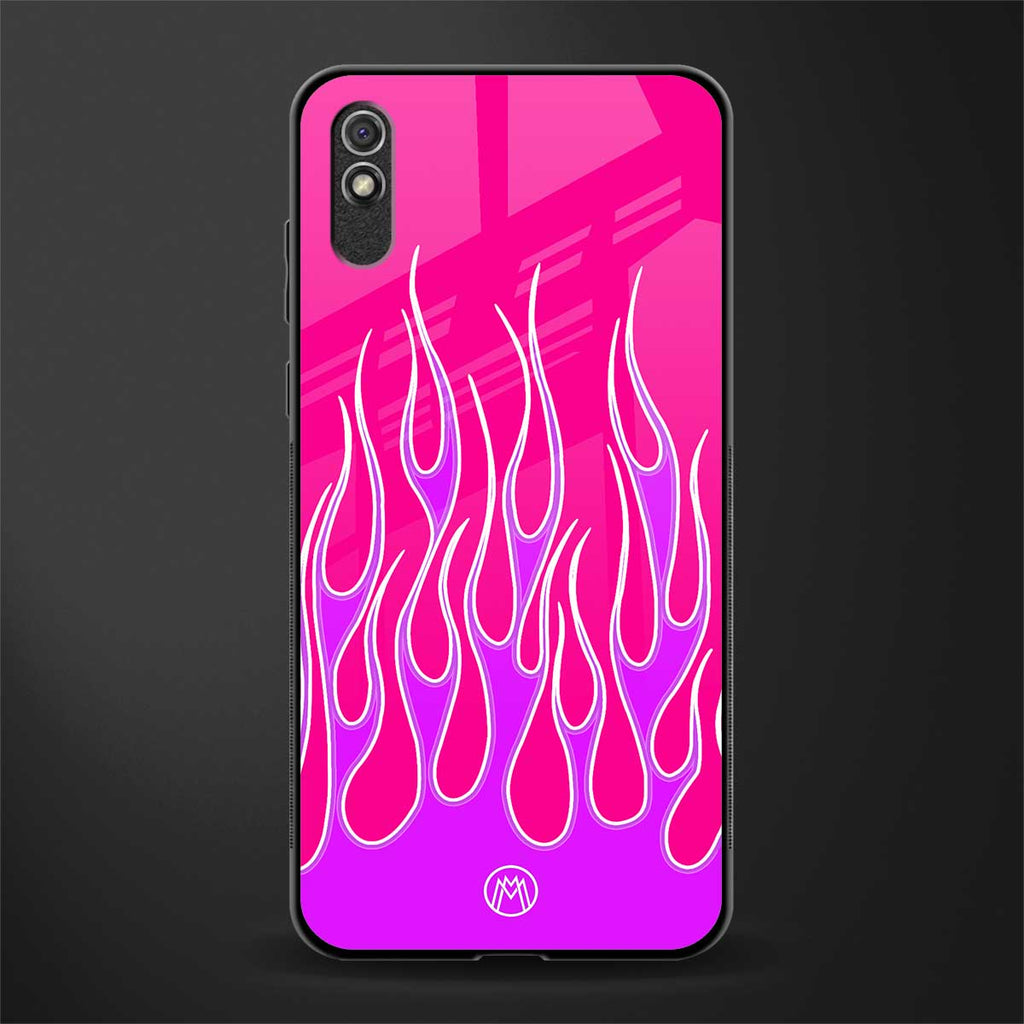 y2k hot pink flames glass case for redmi 9i image