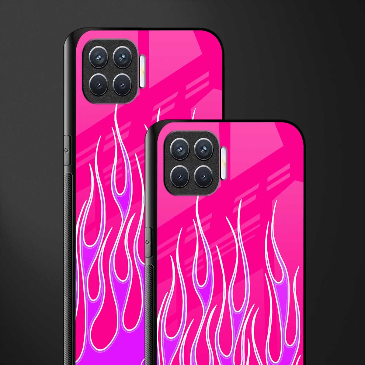 y2k hot pink flames glass case for oppo f17 pro image-2