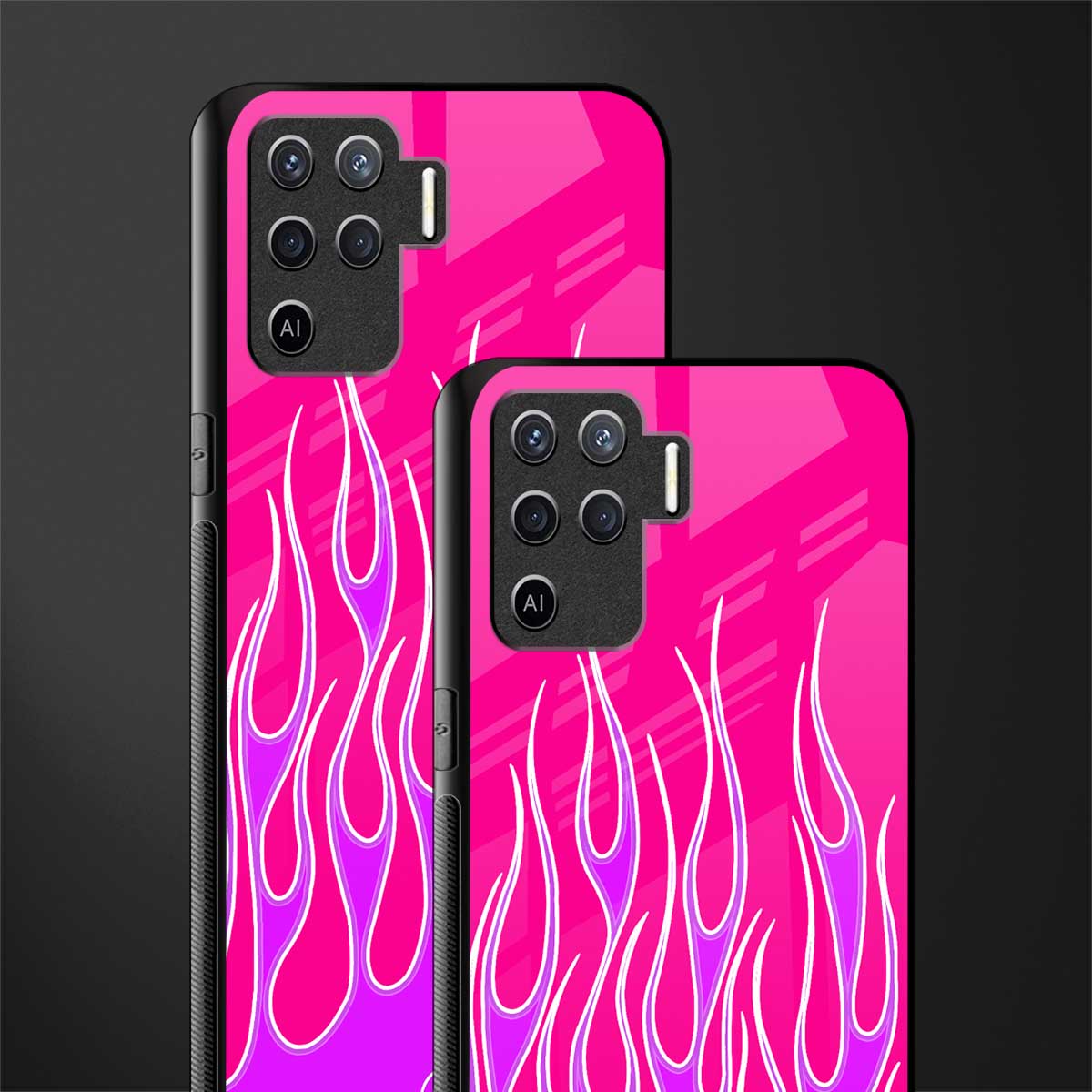 y2k hot pink flames glass case for oppo f19 pro image-2