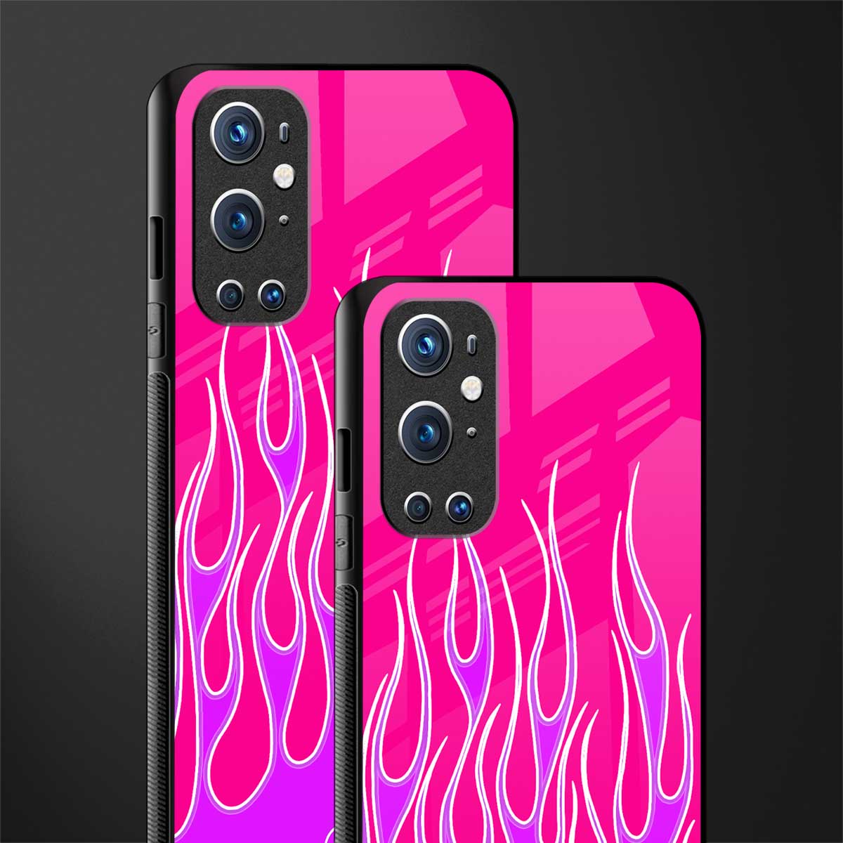 y2k hot pink flames glass case for oneplus 9 pro image-2