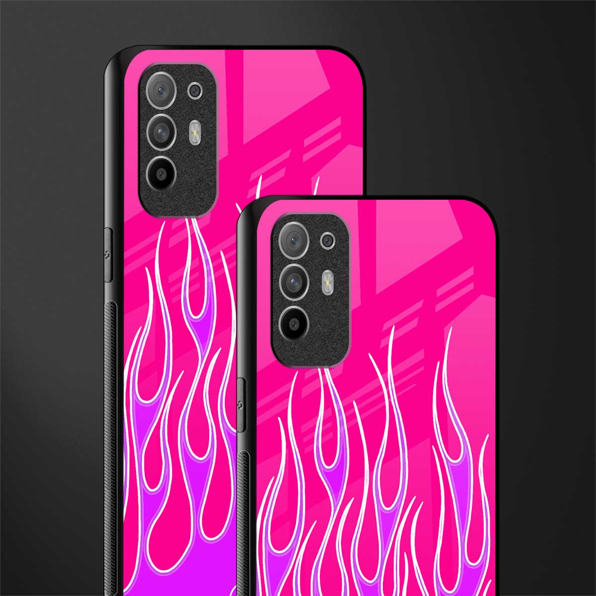 y2k hot pink flames glass case for oppo f19 pro plus image-2