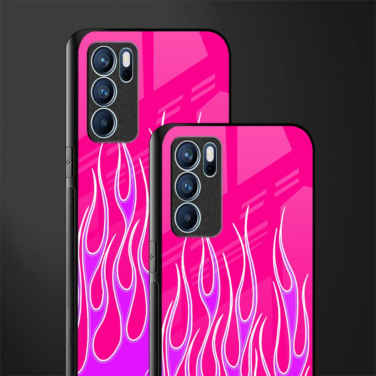 y2k hot pink flames glass case for oppo reno6 pro 5g image-2