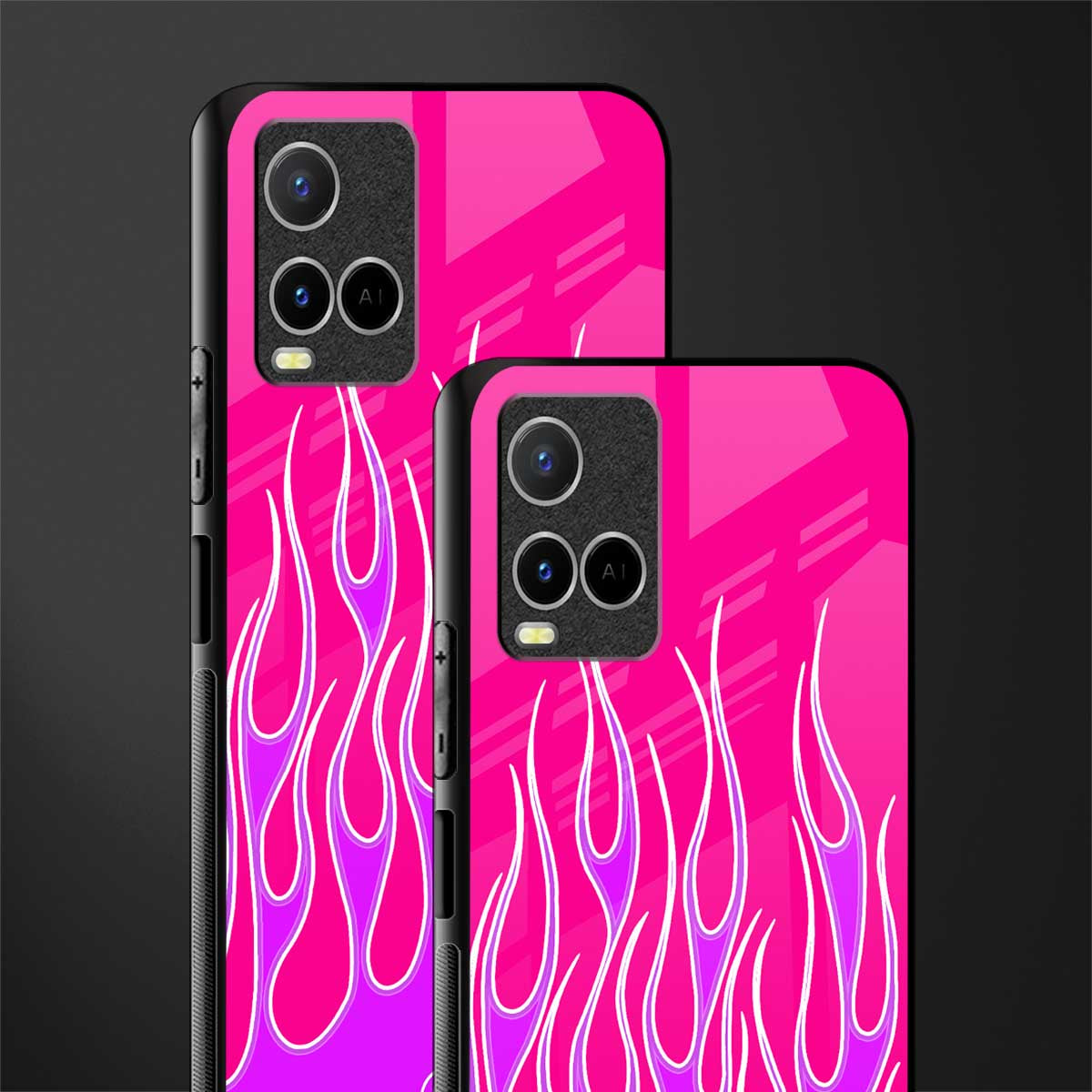 y2k hot pink flames glass case for vivo y21s image-2