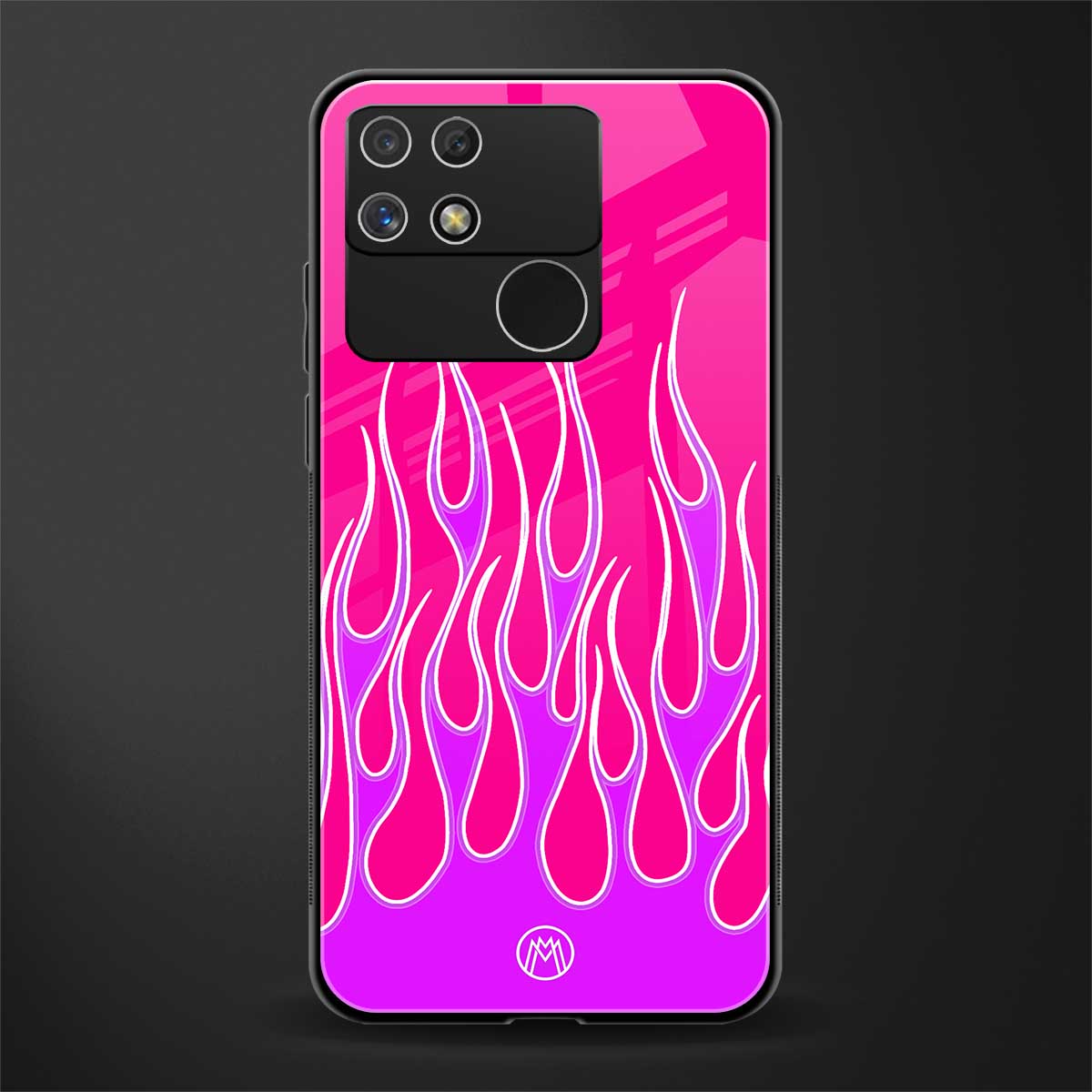 y2k hot pink flames back phone cover | glass case for realme narzo 50a