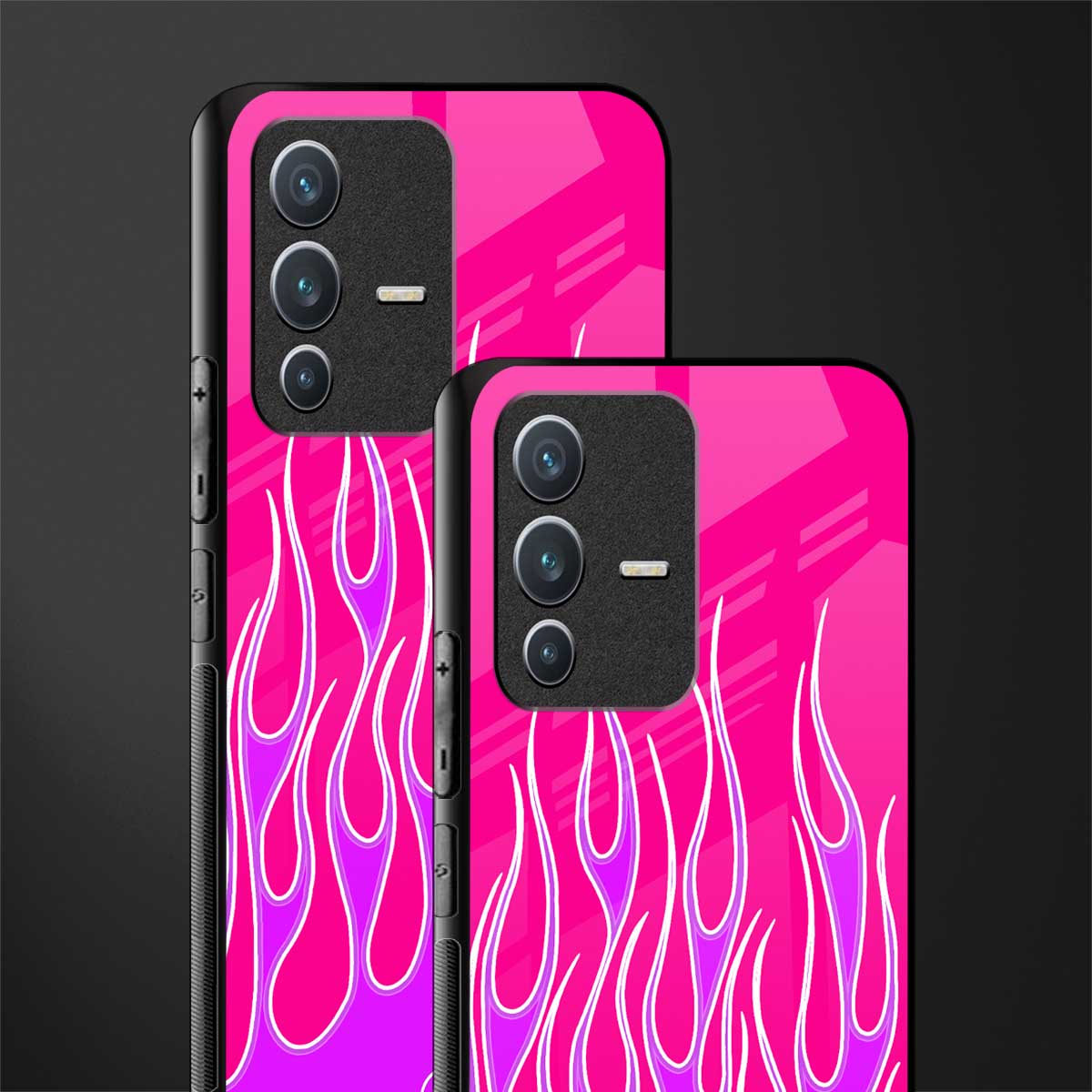 y2k hot pink flames glass case for vivo v23 5g image-2
