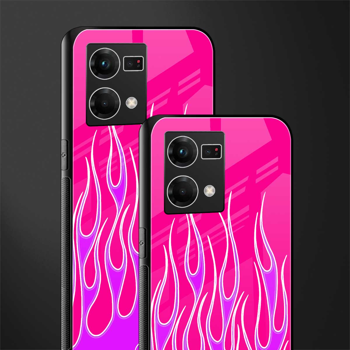 y2k hot pink flames back phone cover | glass case for oppo f21 pro 4g