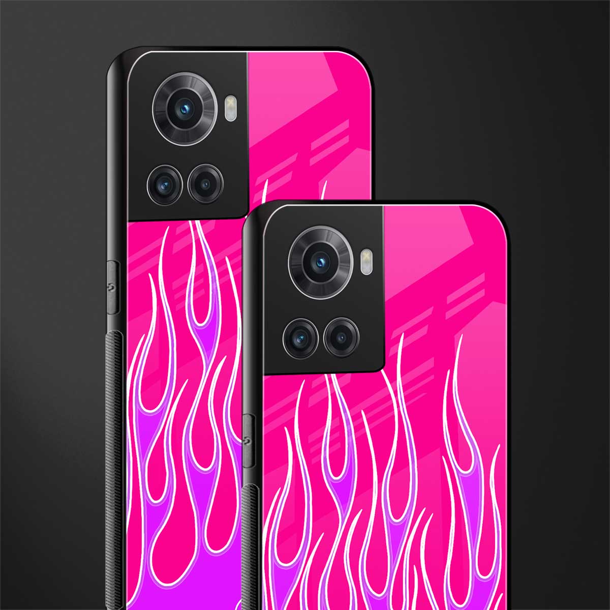 y2k hot pink flames back phone cover | glass case for oneplus 10r 5g