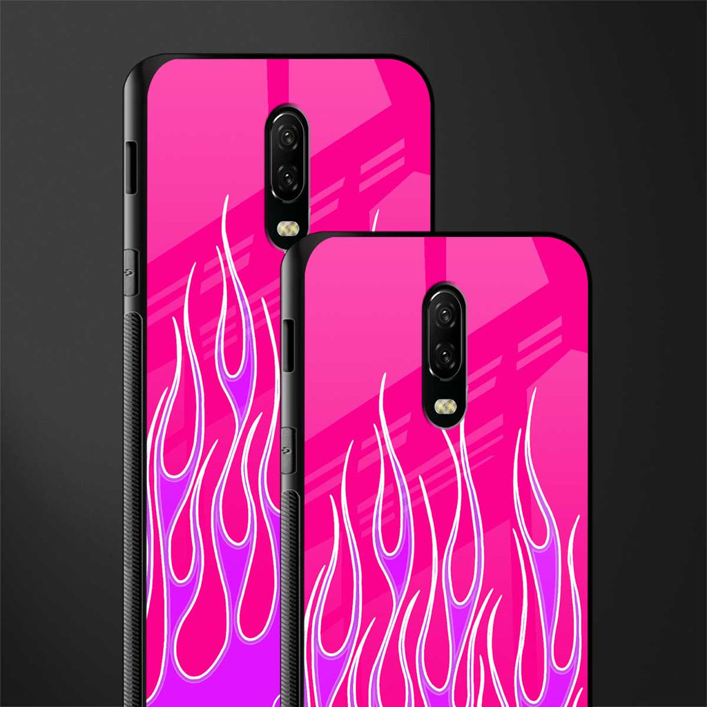 y2k hot pink flames glass case for oneplus 6t image-2