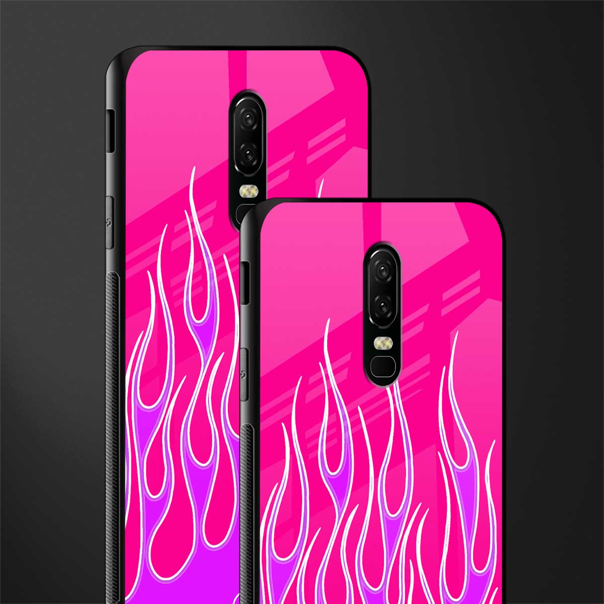 y2k hot pink flames glass case for oneplus 6 image-2