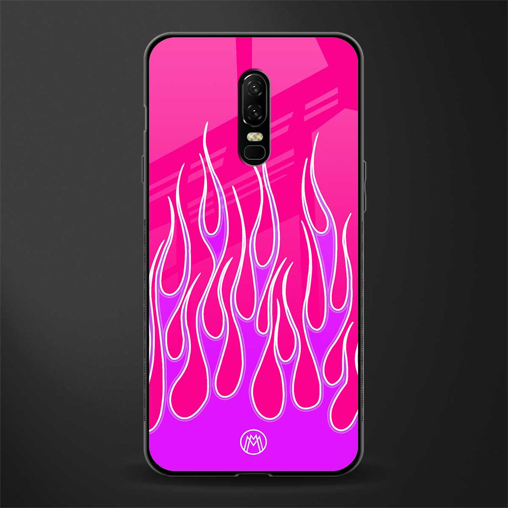 y2k hot pink flames glass case for oneplus 6 image