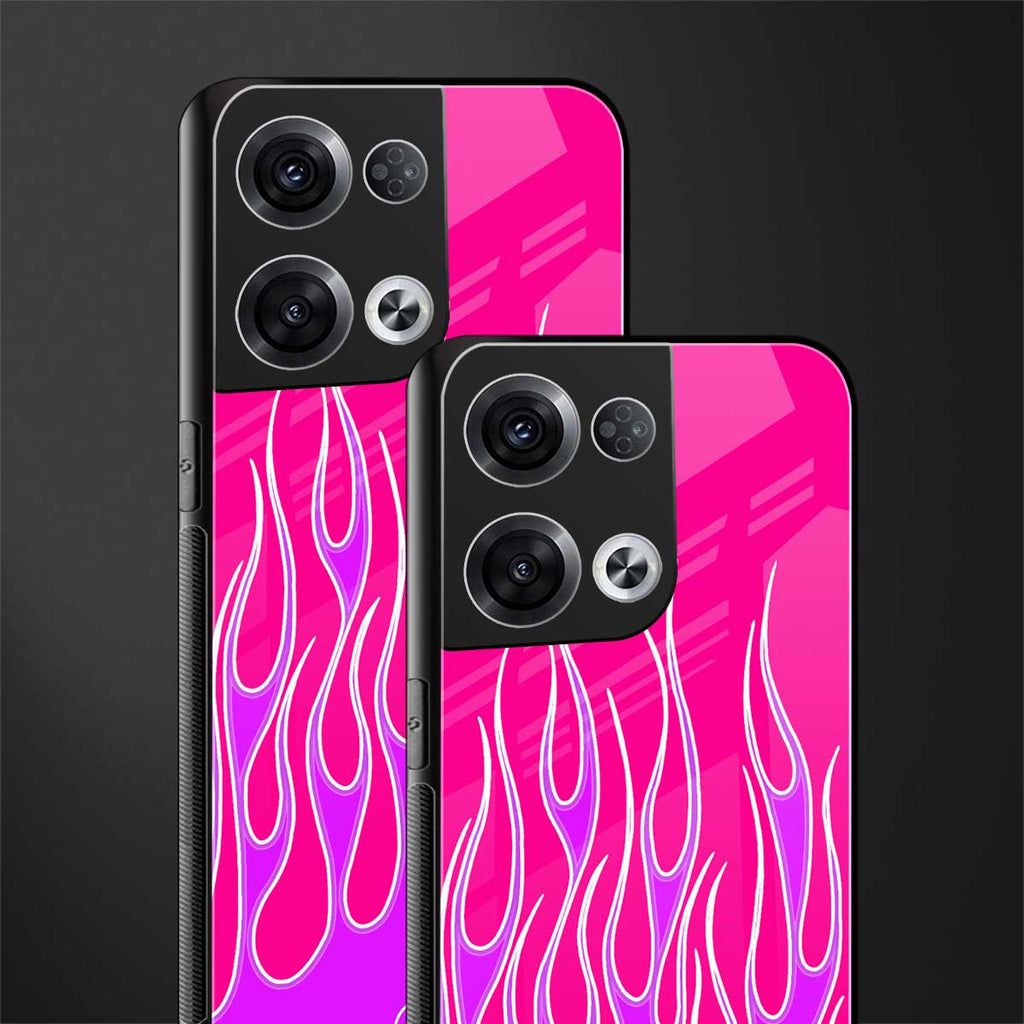 y2k hot pink flames back phone cover | glass case for oppo reno 8 pro