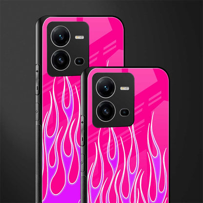 y2k hot pink flames back phone cover | glass case for vivo v25-5g