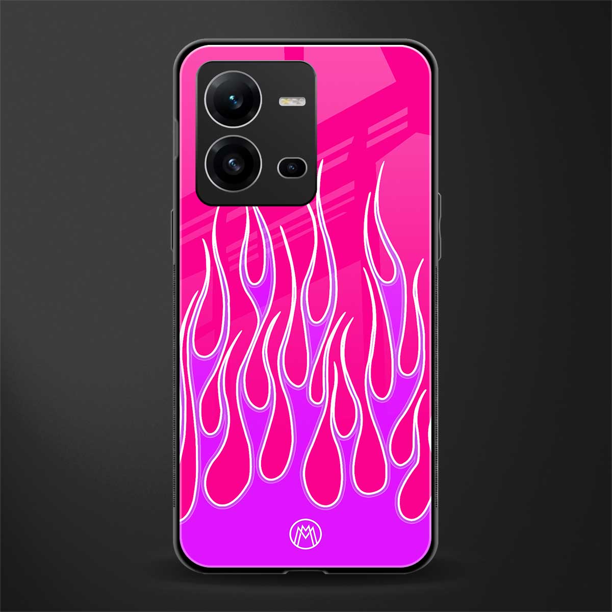 y2k hot pink flames back phone cover | glass case for vivo v25-5g