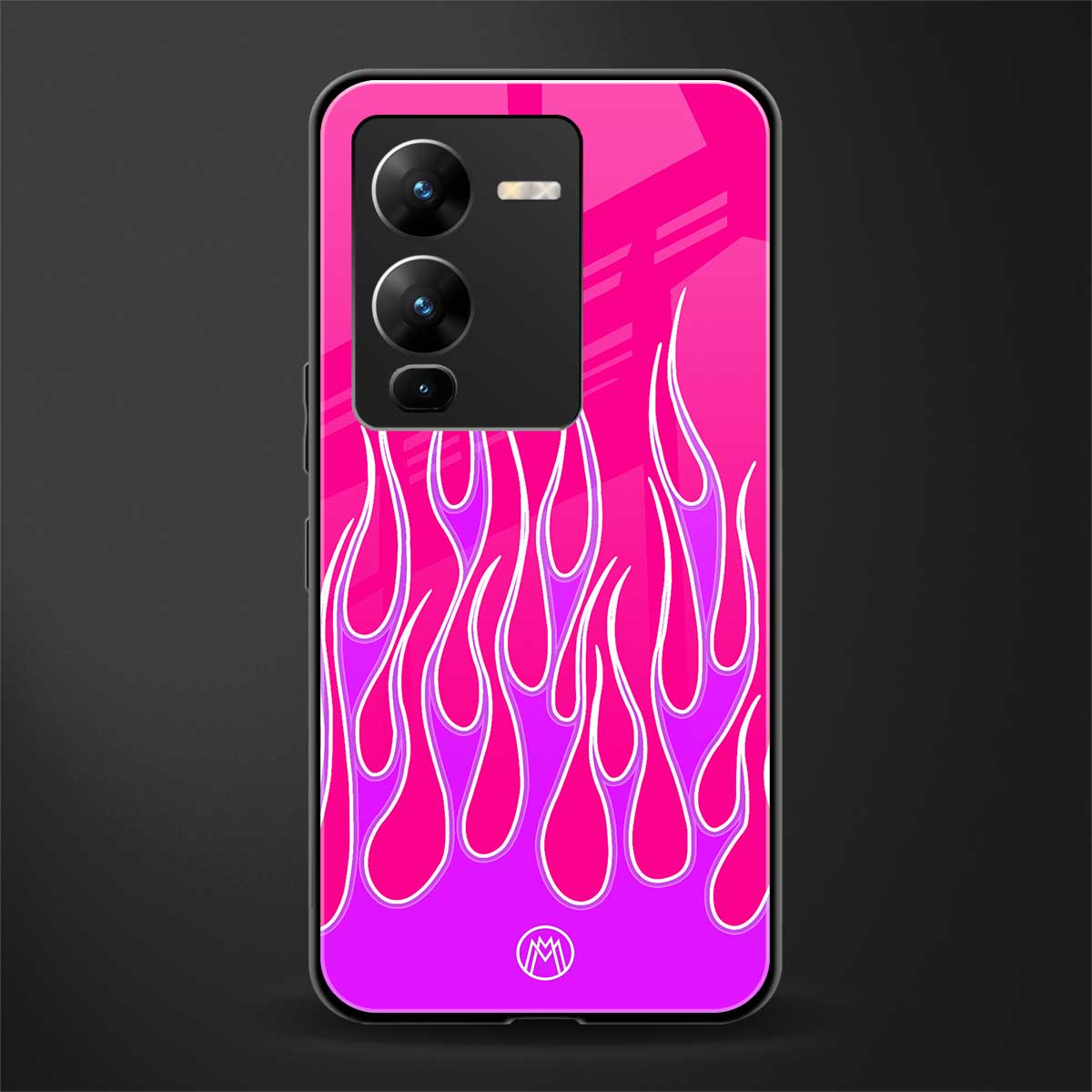 y2k hot pink flames back phone cover | glass case for vivo v25 pro 5g