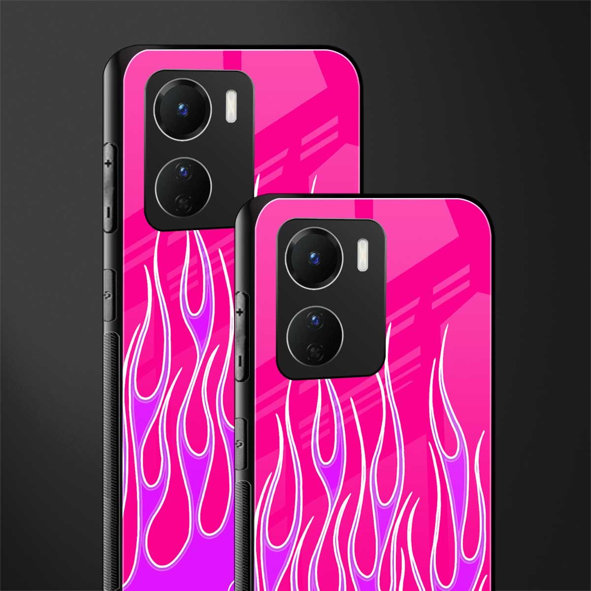 y2k hot pink flames back phone cover | glass case for vivo y16
