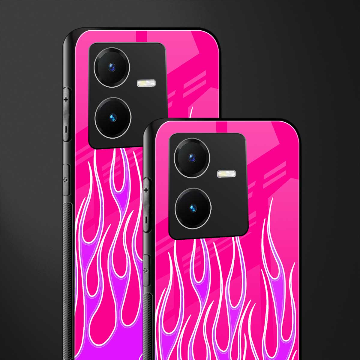 y2k hot pink flames back phone cover | glass case for vivo y22