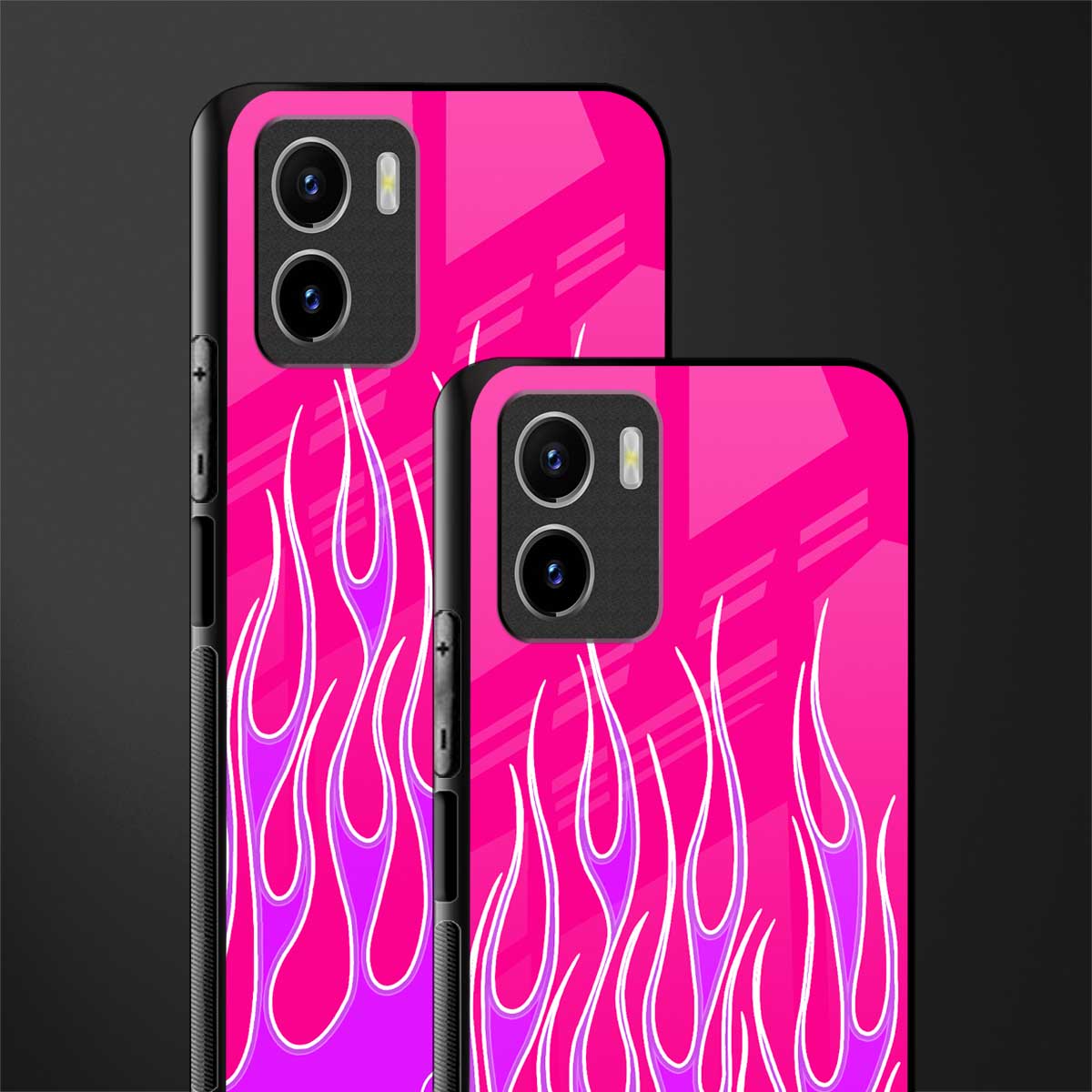 y2k hot pink flames back phone cover | glass case for vivo y15c