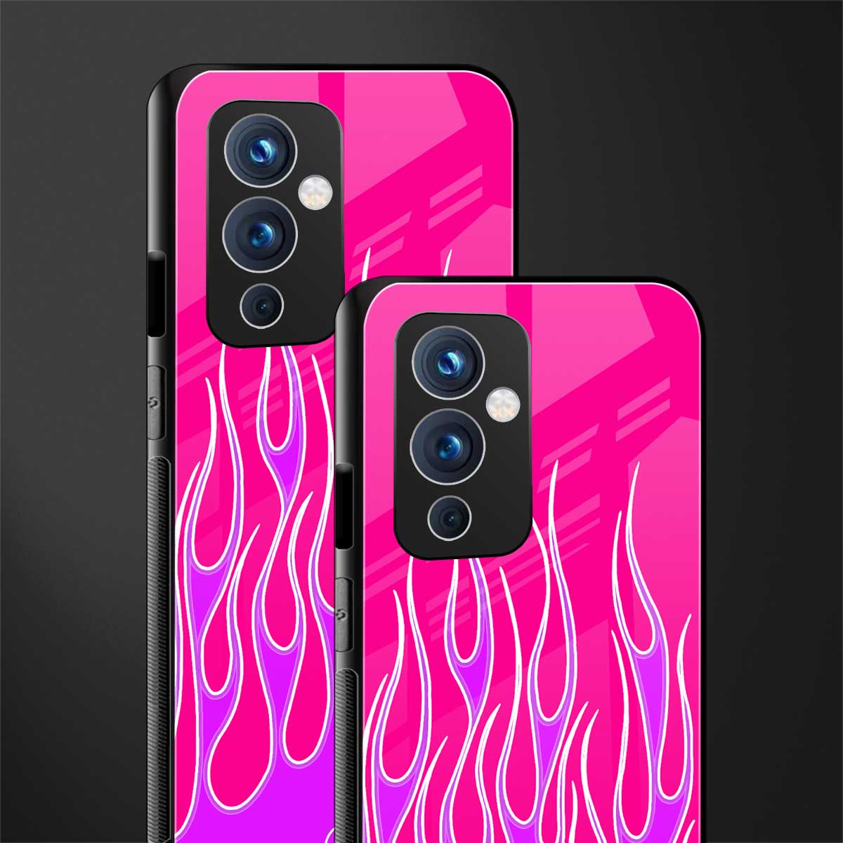 y2k hot pink flames back phone cover | glass case for oneplus 9