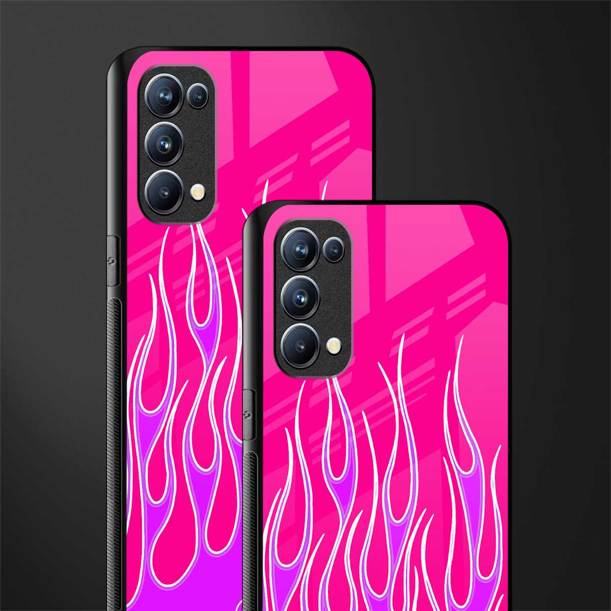 y2k hot pink flames back phone cover | glass case for oppo reno 5
