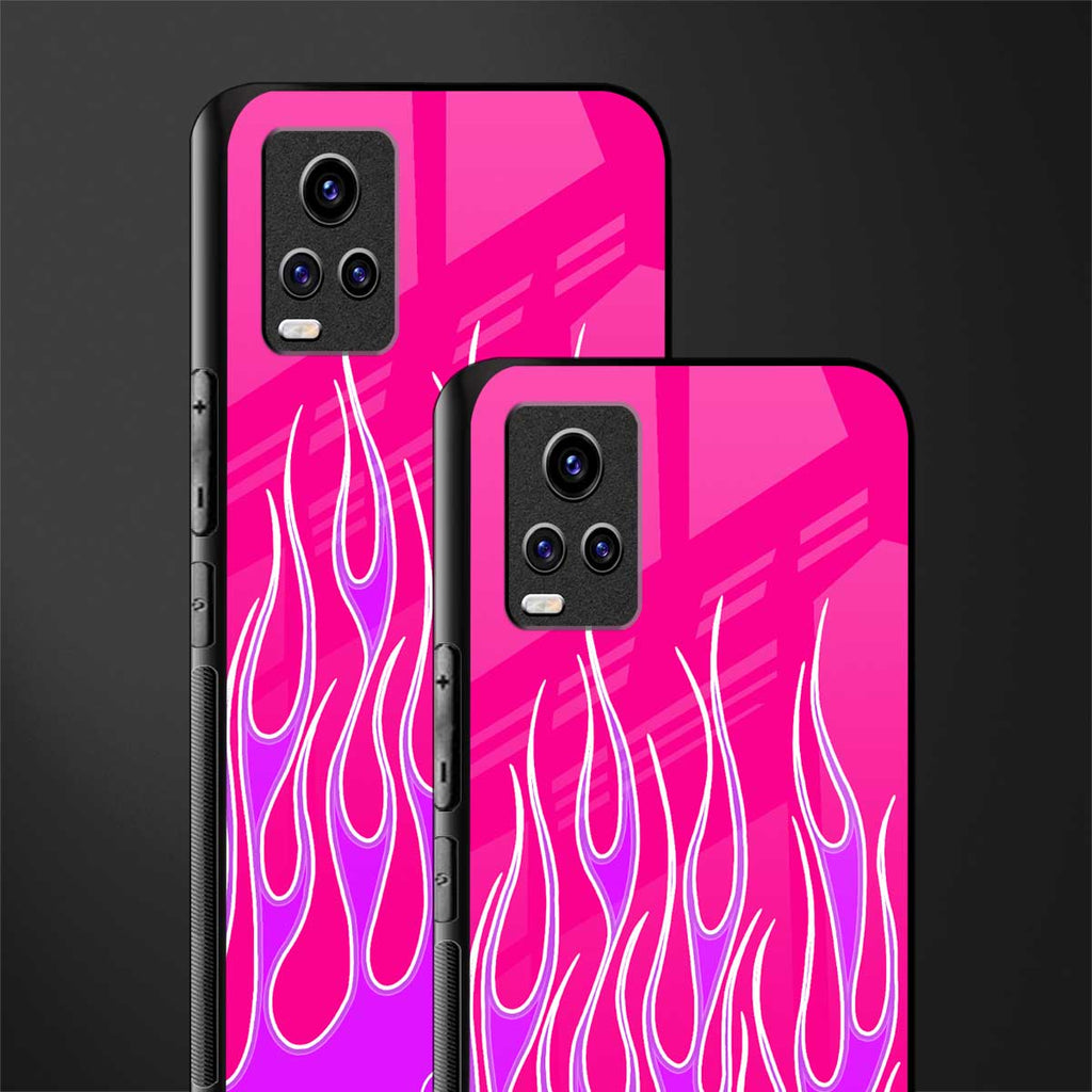 y2k hot pink flames back phone cover | glass case for vivo v21e 4g