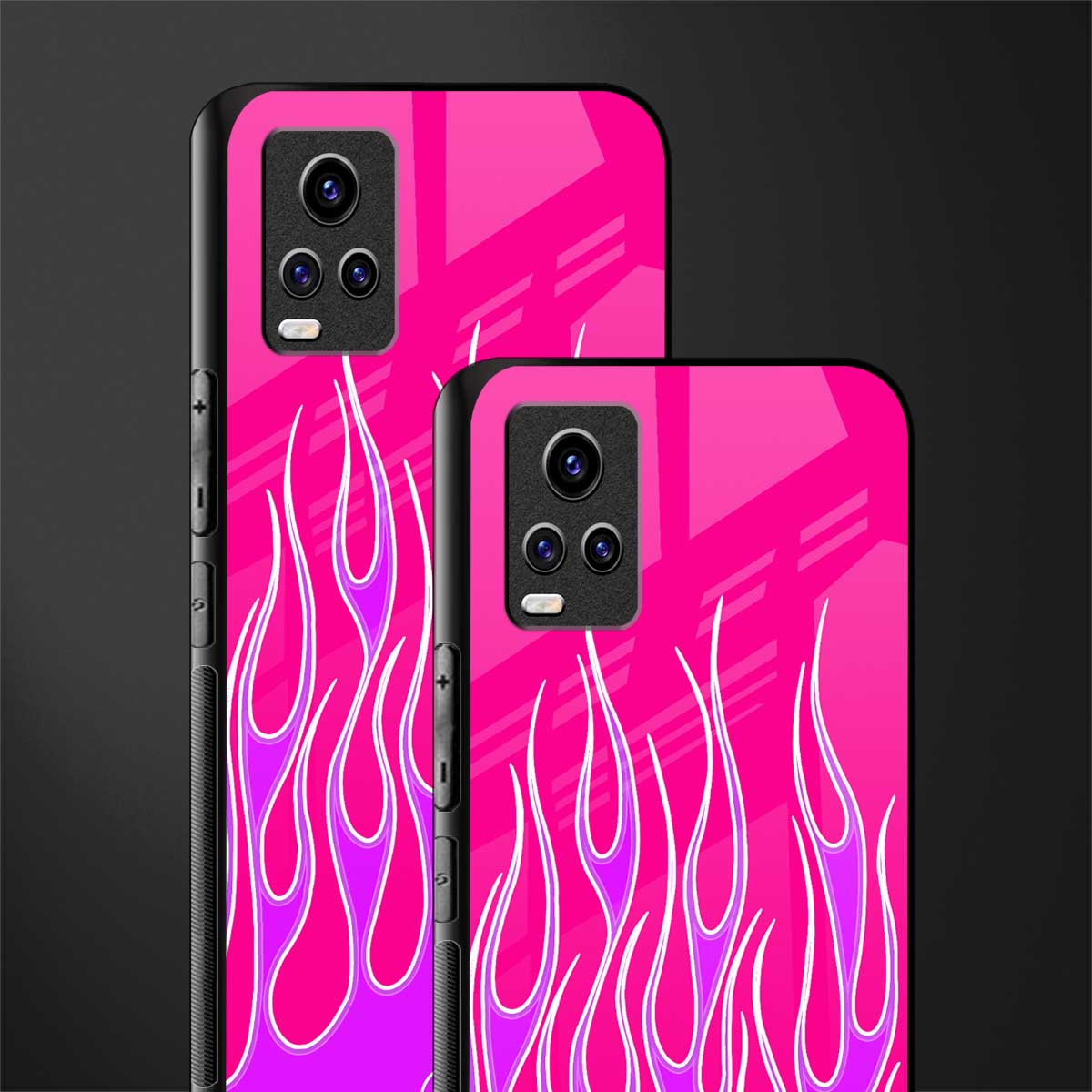 y2k hot pink flames back phone cover | glass case for vivo v21e 4g