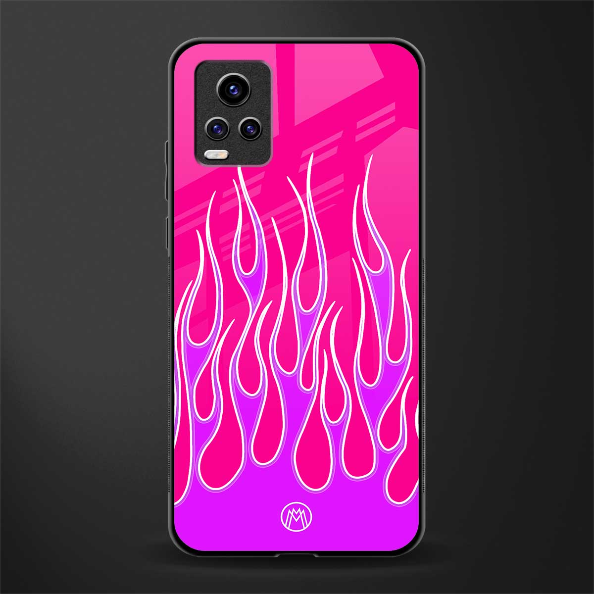 y2k hot pink flames back phone cover | glass case for vivo v21e 4g