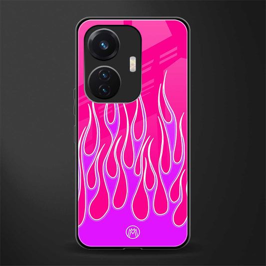 y2k hot pink flames back phone cover | glass case for vivo t1 44w 4g