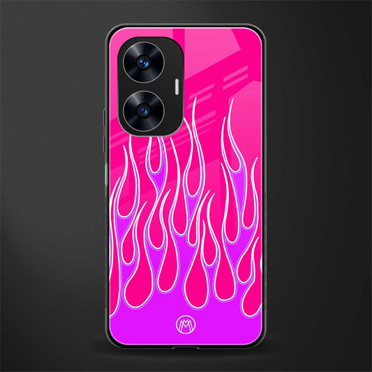 y2k hot pink flames back phone cover | glass case for realme c55