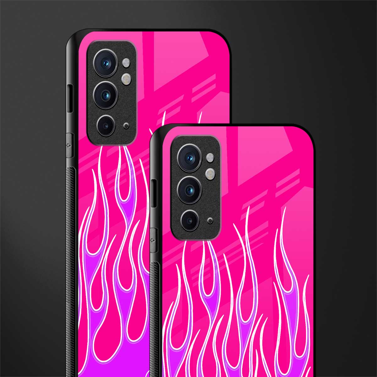 y2k hot pink flames glass case for oneplus 9rt image-2